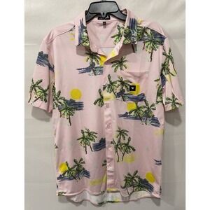 Bad Birdie Men's S Pink Shirt With Tropical Palm Trees And Sun Pattern